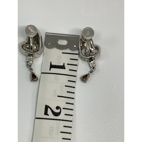 Vintage Ledo Dangle Teardrop Earrings | Rhodium Screw-Back | Signed | 1950s Glam - Picture 8 of 8